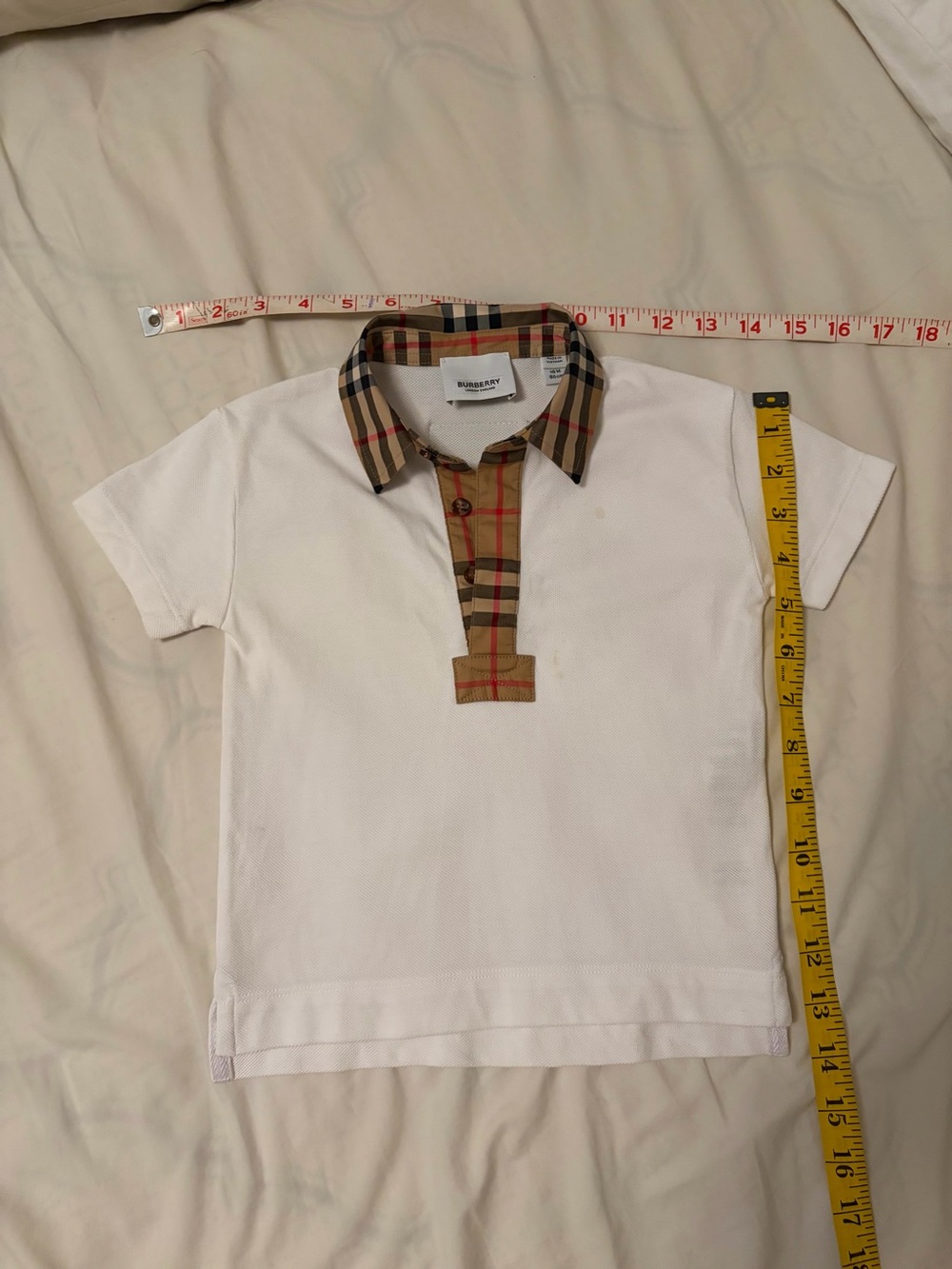 Burberry Kids White Polo Shirt Vintage Check Collar Cotton Knit 18M 100% cotton